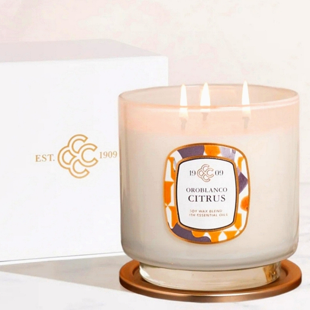 Citrus Grapefruit Sweet Soy Jar Pillar 3 Wicks Colonial Candle Cape Cod NEW